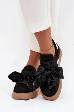 Online Sneakersy Damskie Z Welurową Kokardą Czarne Ashlyn Damskie Buty Sportowe Na Platformie|Sneakersy Damskie