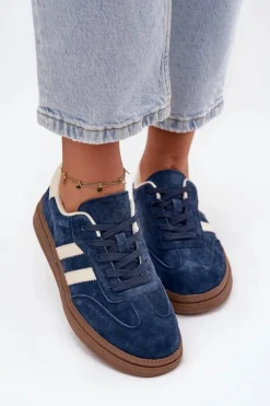 Sneakersy Damskie Zamszowe Na Platformie Granatowe Sylviona Damskie Sneakersy Damskie