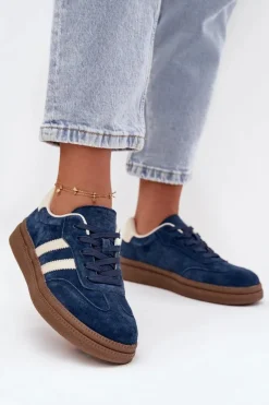 Sneakersy Damskie Zamszowe Na Platformie Granatowe Sylviona Damskie Sneakersy Damskie