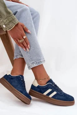 Sneakersy Damskie Zamszowe Na Platformie Granatowe Sylviona Damskie Sneakersy Damskie