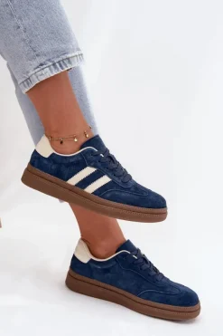 Sneakersy Damskie Zamszowe Na Platformie Granatowe Sylviona Damskie Sneakersy Damskie