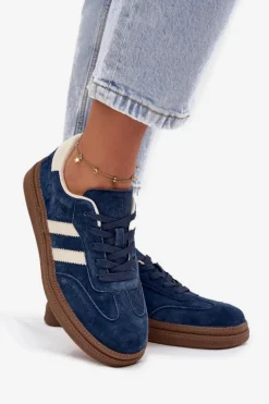 Sneakersy Damskie Zamszowe Na Platformie Granatowe Sylviona Damskie Sneakersy Damskie