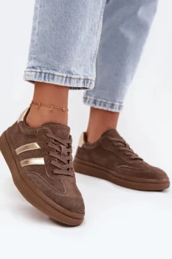 Sneakersy Damskie>Evento Sneakersy Damskie Zamszowe Na Platformie Brązowe Sylviona