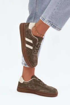 Sneakersy Damskie></noscript>Evento Sneakersy Damskie Zamszowe Na Platformie Ciemnozielone Sylviona Zielony