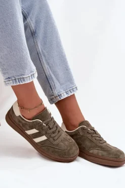 Sneakersy Damskie></noscript>Evento Sneakersy Damskie Zamszowe Na Platformie Ciemnozielone Sylviona Zielony