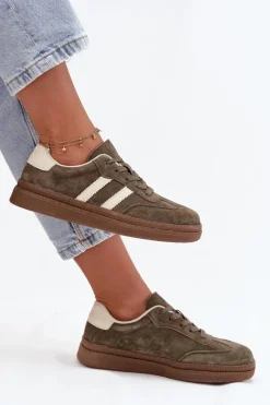 Sneakersy Damskie></noscript>Evento Sneakersy Damskie Zamszowe Na Platformie Ciemnozielone Sylviona Zielony