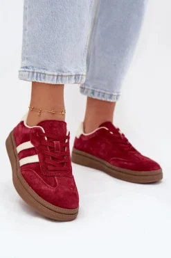 Sale Evento Sneakersy Damskie Zamszowe Na Platformie Bordowe Sylviona Czerwony