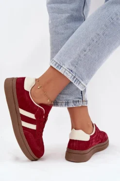 Sale Evento Sneakersy Damskie Zamszowe Na Platformie Bordowe Sylviona Czerwony