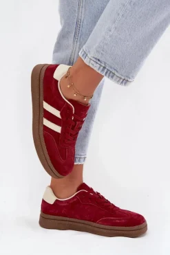 Sale Evento Sneakersy Damskie Zamszowe Na Platformie Bordowe Sylviona Czerwony