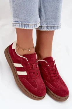 Sale Evento Sneakersy Damskie Zamszowe Na Platformie Bordowe Sylviona Czerwony