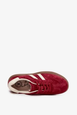 Sale Evento Sneakersy Damskie Zamszowe Na Platformie Bordowe Sylviona Czerwony