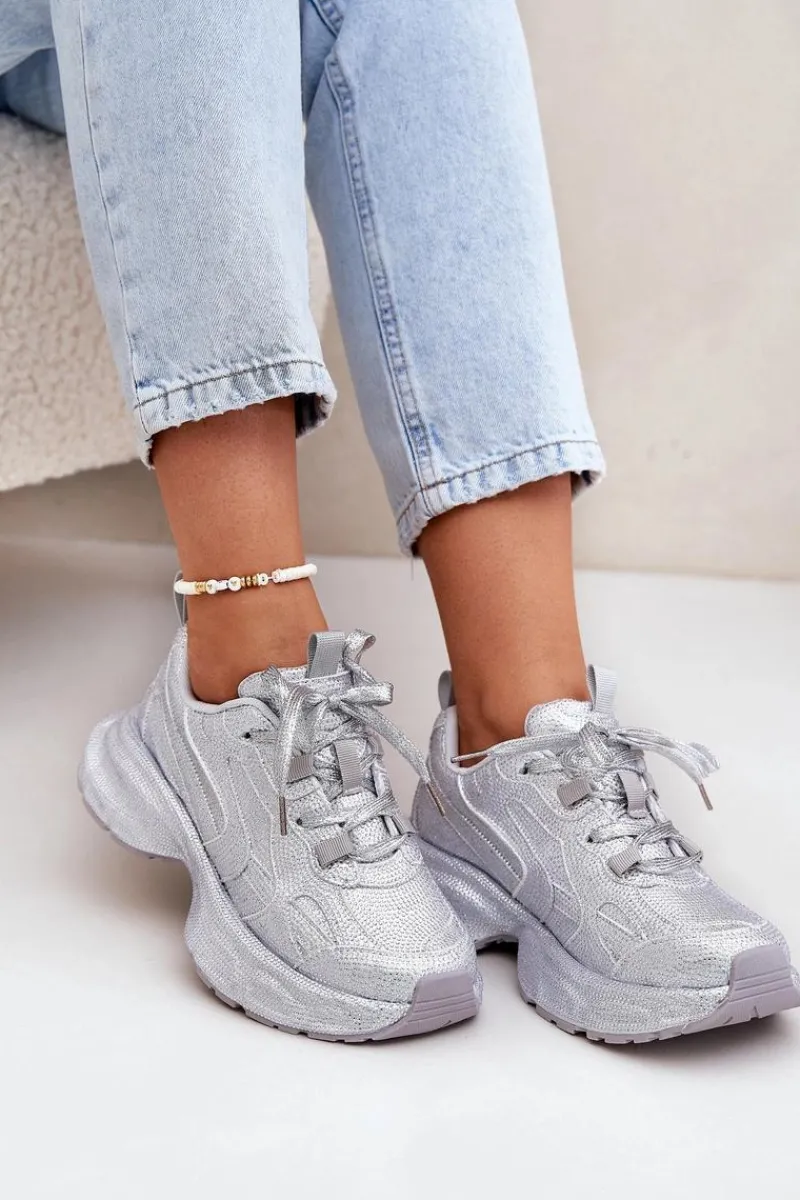 Discount Boto Sneakersy Damskie Zdobione Cyrkoniami Srebrne Porrot