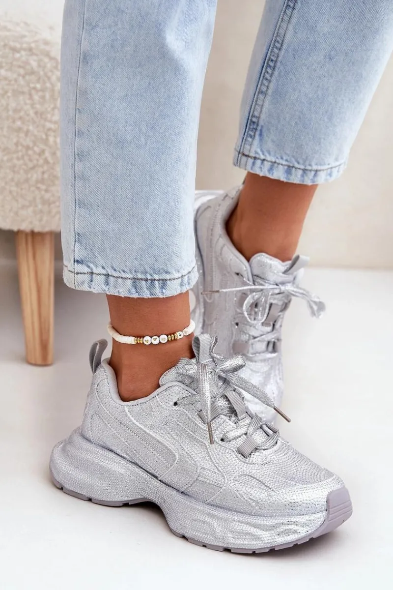 Discount Boto Sneakersy Damskie Zdobione Cyrkoniami Srebrne Porrot