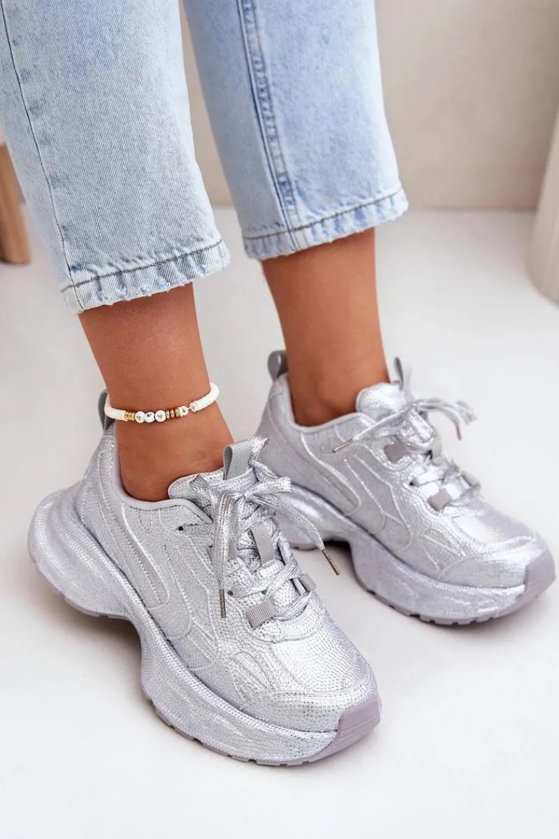 Discount Boto Sneakersy Damskie Zdobione Cyrkoniami Srebrne Porrot