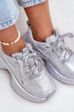 Discount Boto Sneakersy Damskie Zdobione Cyrkoniami Srebrne Porrot