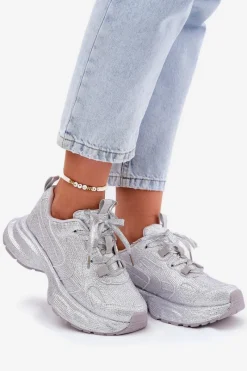 Discount Boto Sneakersy Damskie Zdobione Cyrkoniami Srebrne Porrot