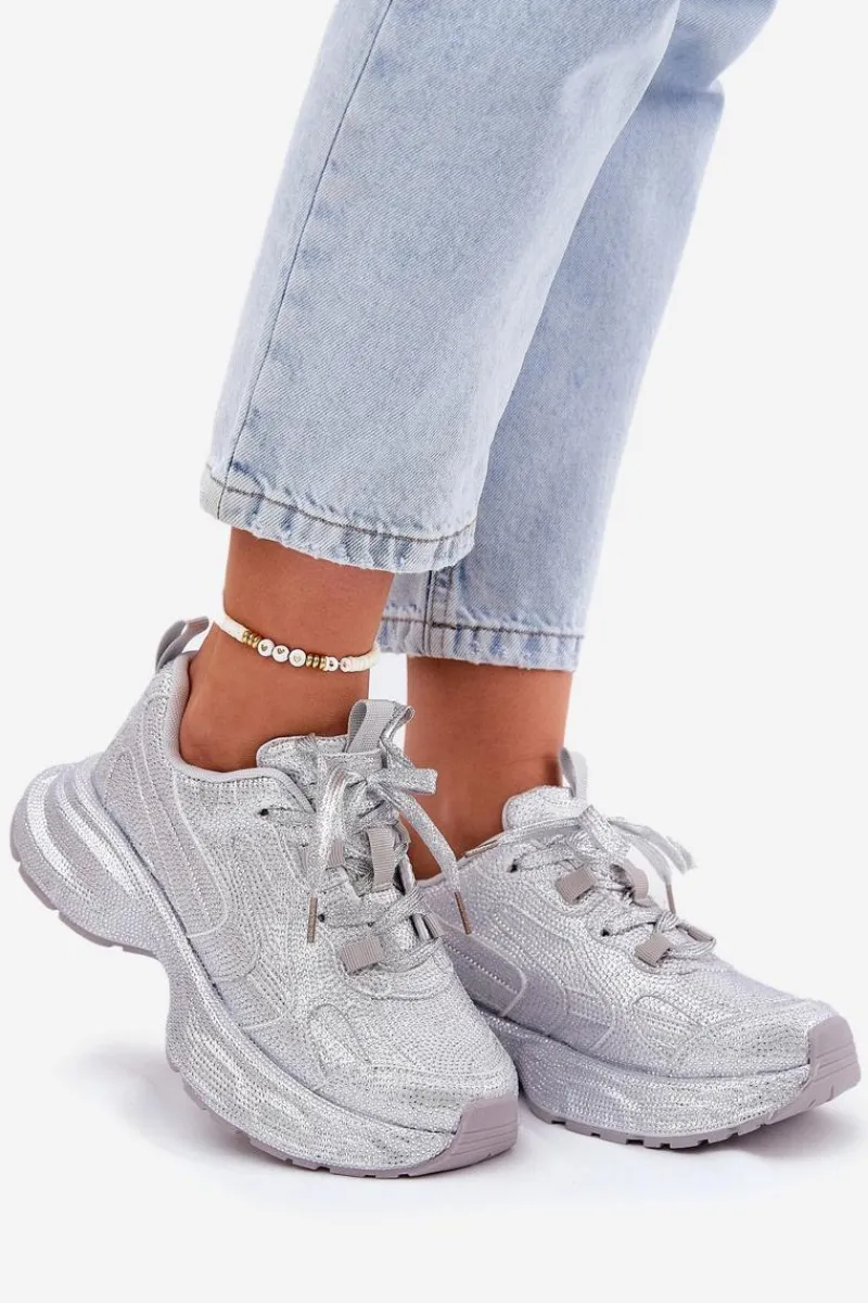 Discount Boto Sneakersy Damskie Zdobione Cyrkoniami Srebrne Porrot