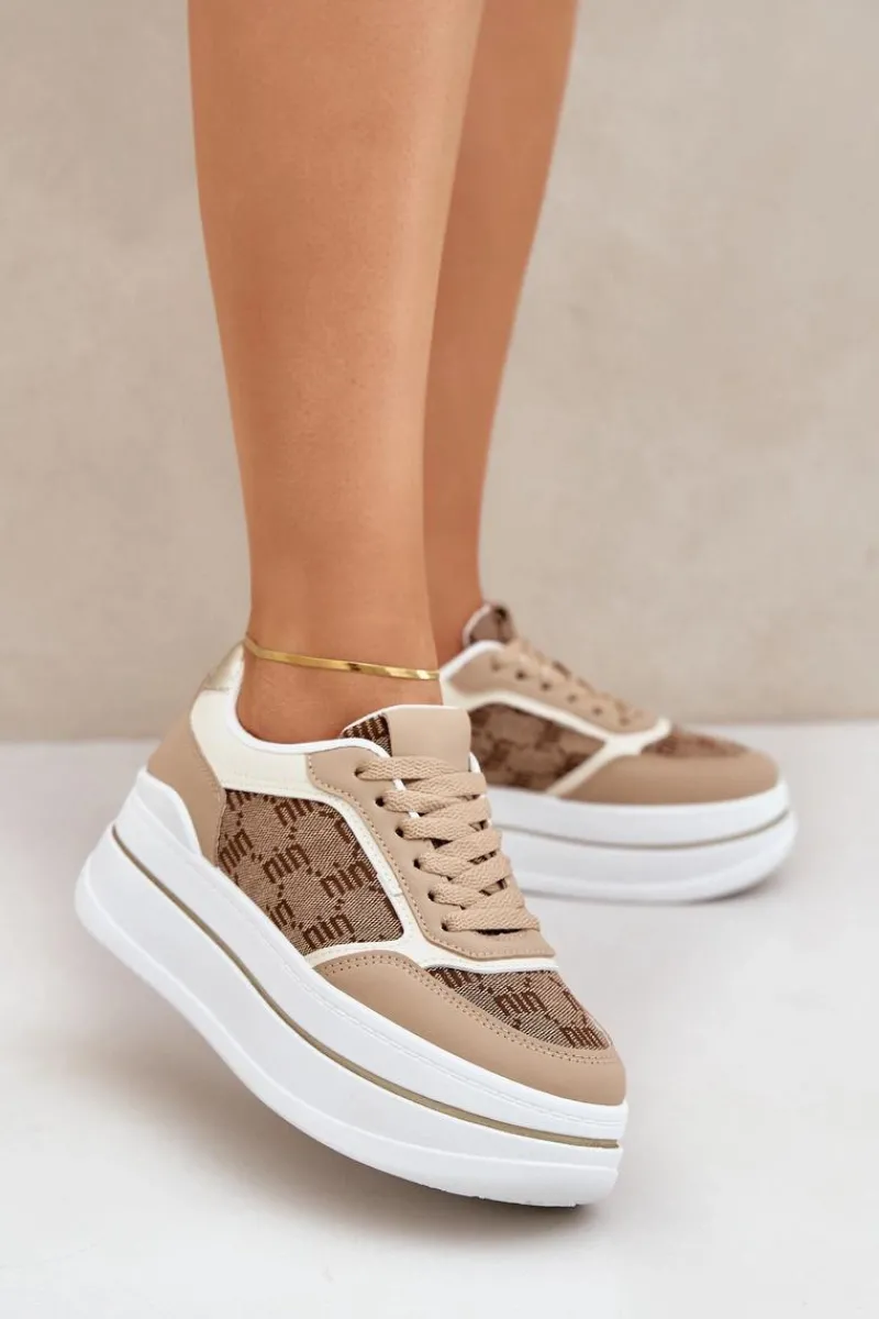 Discount Sneakersy Damskie Ze Wzorem Beżowe Fenarra Damskie Buty Sportowe Na Platformie|Sneakersy Damskie