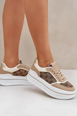 Discount Sneakersy Damskie Ze Wzorem Beżowe Fenarra Damskie Buty Sportowe Na Platformie|Sneakersy Damskie