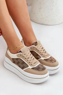 Discount Sneakersy Damskie Ze Wzorem Beżowe Fenarra Damskie Buty Sportowe Na Platformie|Sneakersy Damskie