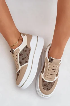 Discount Sneakersy Damskie Ze Wzorem Beżowe Fenarra Damskie Buty Sportowe Na Platformie|Sneakersy Damskie