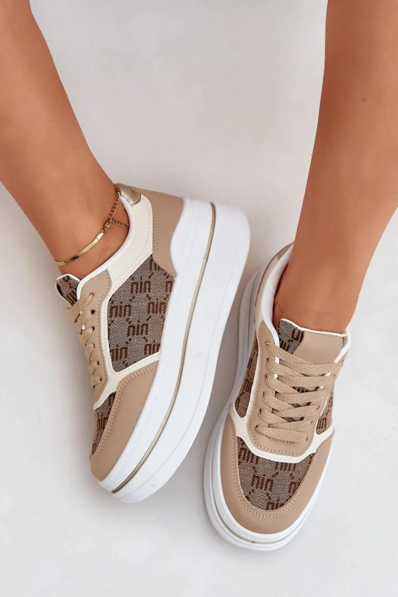 Discount Sneakersy Damskie Ze Wzorem Beżowe Fenarra Damskie Buty Sportowe Na Platformie|Sneakersy Damskie