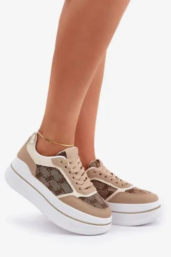 Discount Sneakersy Damskie Ze Wzorem Beżowe Fenarra Damskie Buty Sportowe Na Platformie|Sneakersy Damskie