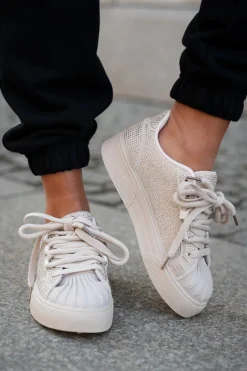 Best Boto Sneakersy Damskie Ze Zdobieniem Na Platformie Beżowe Eanneth Beżowy