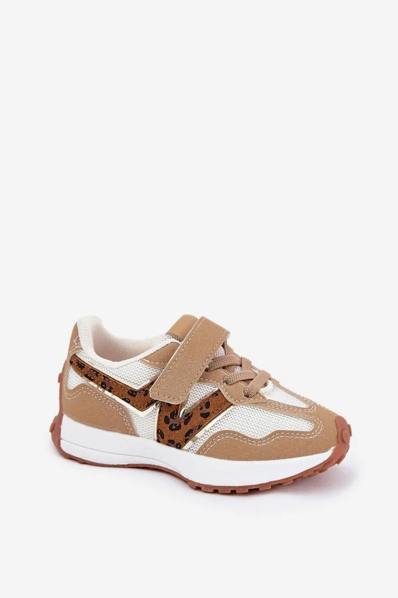 Discount Boto Sneakersy Dziecięce Na Rzep Panterka Ciemnobeżowe Tezzu Beżowy