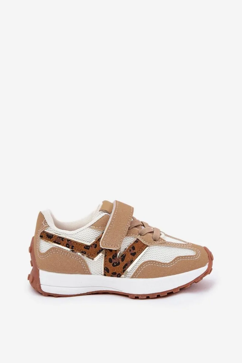 Discount Boto Sneakersy Dziecięce Na Rzep Panterka Ciemnobeżowe Tezzu Beżowy