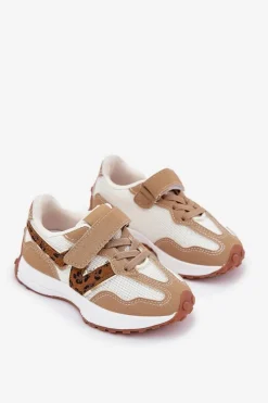 Discount Boto Sneakersy Dziecięce Na Rzep Panterka Ciemnobeżowe Tezzu Beżowy