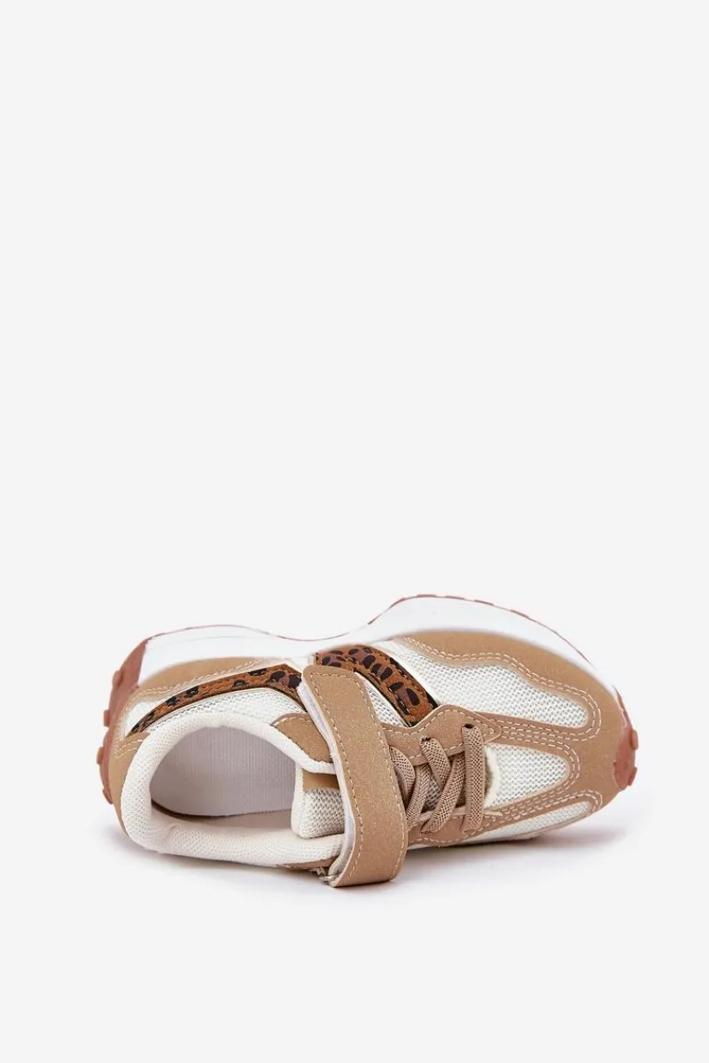 Discount Boto Sneakersy Dziecięce Na Rzep Panterka Ciemnobeżowe Tezzu Beżowy