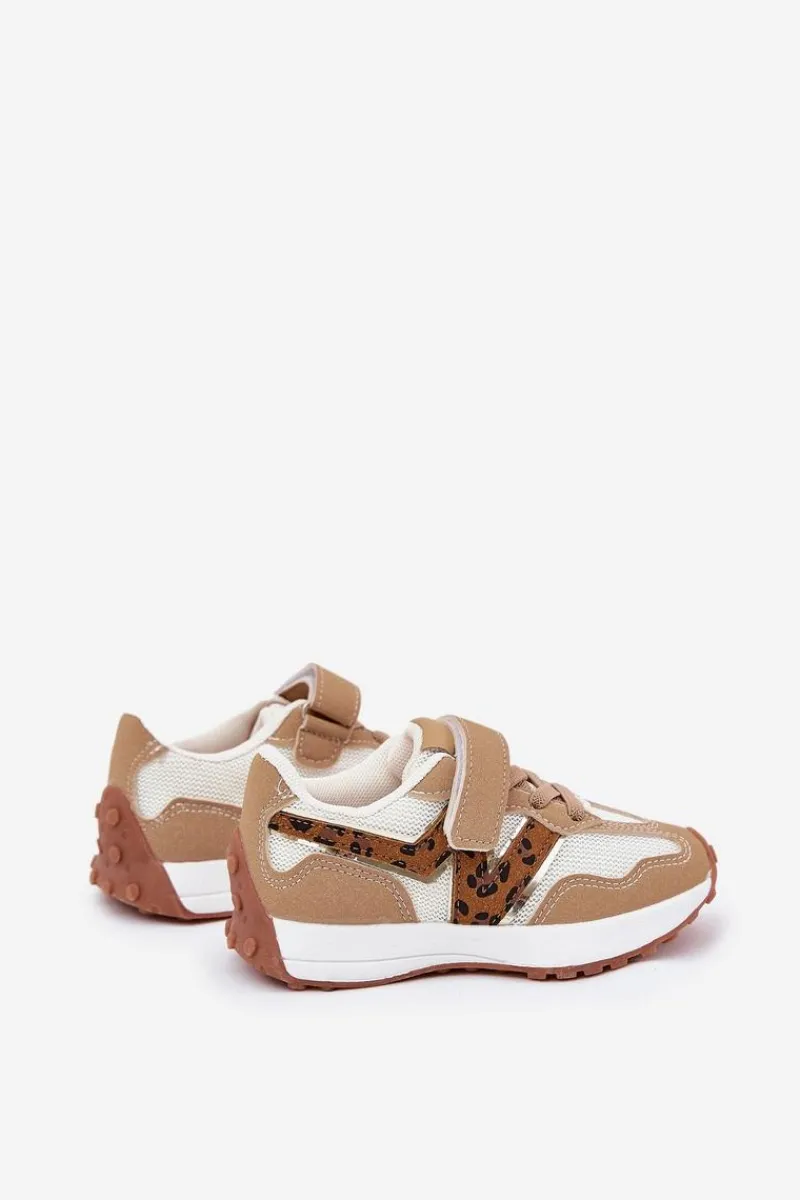 Discount Boto Sneakersy Dziecięce Na Rzep Panterka Ciemnobeżowe Tezzu Beżowy