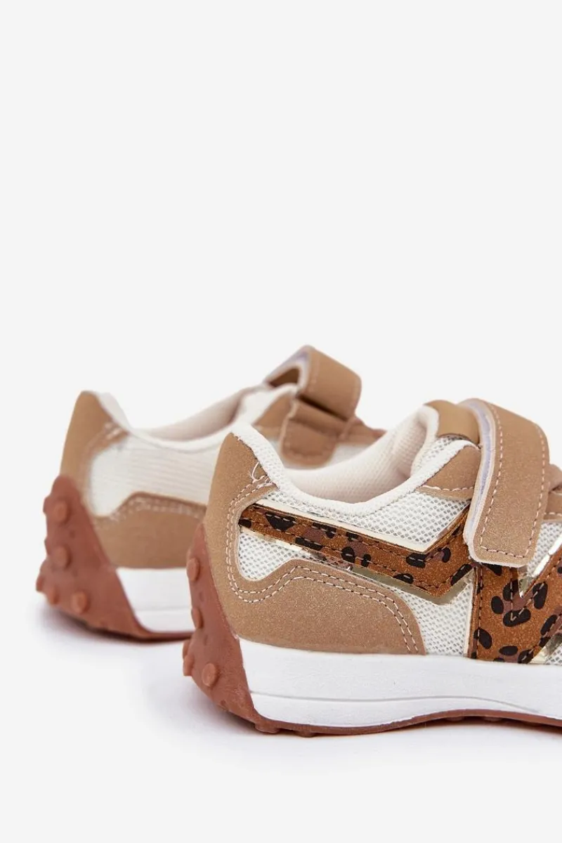 Discount Boto Sneakersy Dziecięce Na Rzep Panterka Ciemnobeżowe Tezzu Beżowy