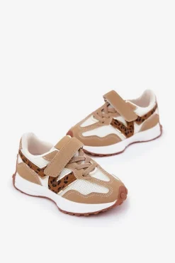 Discount Boto Sneakersy Dziecięce Na Rzep Panterka Ciemnobeżowe Tezzu Beżowy