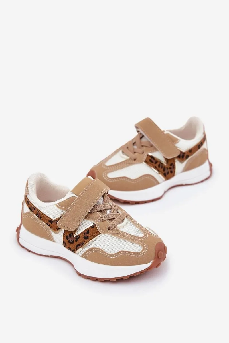 Discount Boto Sneakersy Dziecięce Na Rzep Panterka Ciemnobeżowe Tezzu Beżowy