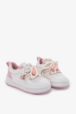 Dziewczęce|Back To School></noscript>Boto Sneakersy Dziecięce Na Rzep Z Przypinką Lizak Biało-Różowe Odalira