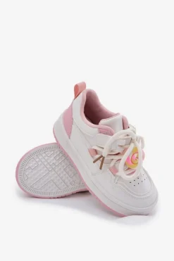 Dziewczęce|Back To School></noscript>Boto Sneakersy Dziecięce Na Rzep Z Przypinką Lizak Biało-Różowe Odalira