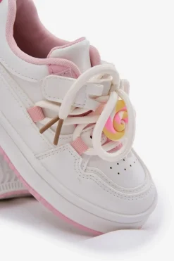Dziewczęce|Back To School></noscript>Boto Sneakersy Dziecięce Na Rzep Z Przypinką Lizak Biało-Różowe Odalira