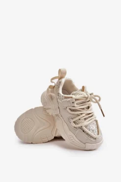 Dziewczęce|Back To School></noscript>Boto Sneakersy Dziecięce Ozdobione Cekinami Beżowe Liatoma