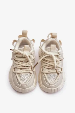 Dziewczęce|Back To School></noscript>Boto Sneakersy Dziecięce Ozdobione Cekinami Beżowe Liatoma