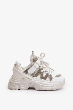 Dziewczęce|Back To School>Boto Sneakersy Dziecięce Z Cyrkoniami Białe Rianalla Biały