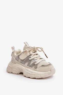 Dziewczęce|Back To School>Boto Sneakersy Dziecięce Z Cyrkoniami Beżowe Rianalla Beżowy