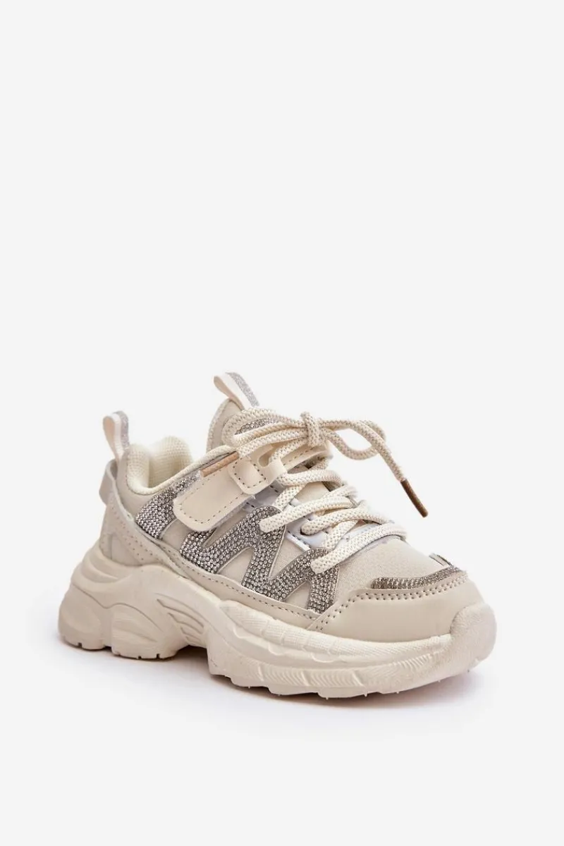 Dziewczęce|Back To School>Boto Sneakersy Dziecięce Z Cyrkoniami Beżowe Rianalla Beżowy