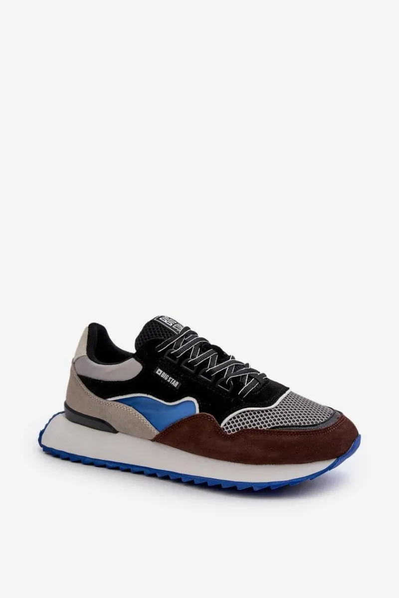 Outlet Sneakersy Męskie Big Star NN174322 Memory Foam System Brązowo-Czarne Męskie Obuwie Sportowe Męskie