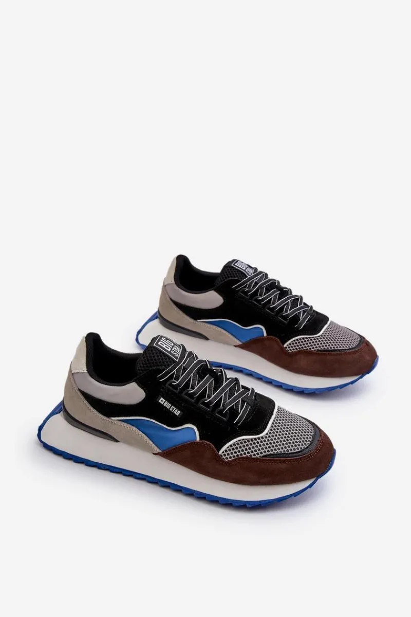 Outlet Sneakersy Męskie Big Star NN174322 Memory Foam System Brązowo-Czarne Męskie Obuwie Sportowe Męskie