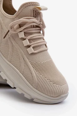 Outlet Sneakersy Męskie HI-POLY SYSTEM Big Star NN174469 Beżowe Męskie Obuwie Sportowe Męskie