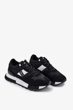 Sale Sneakersy Męskie Na Platformie LCJ-25-03-3378M Czarne Męskie Obuwie Sportowe Męskie