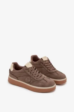 Outlet Sneakersy Męskie Niskie Big Star SS174020 HI-POLY SYSTEM Ciemnobeżowe Męskie Obuwie Sportowe Męskie