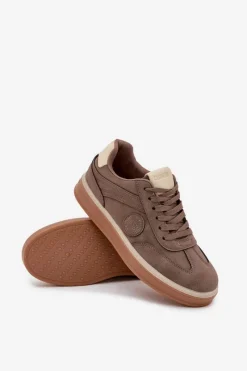 Outlet Sneakersy Męskie Niskie Big Star SS174020 HI-POLY SYSTEM Ciemnobeżowe Męskie Obuwie Sportowe Męskie